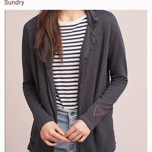 Sundry cardigan jersey knit raw distressed relaxed heart stitching